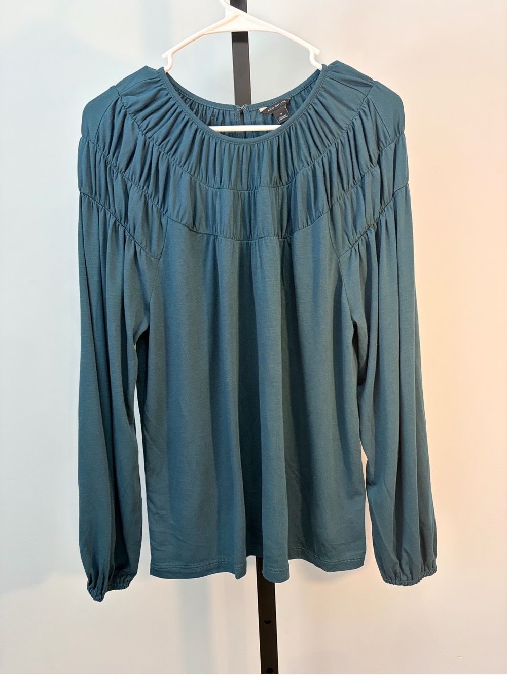 Ann Taylor Teal Gathered Yoke Long-Sleeve Top